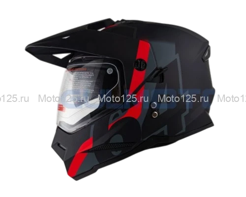 Шлем KIOSHI Fighter 802 мотард с очками Размер-L ( Черный/ серый/ красный )